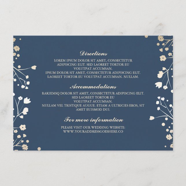 Carte D'accompagnement Baby's Breath Navy Détails sur le Mariage - Inform (Devant)