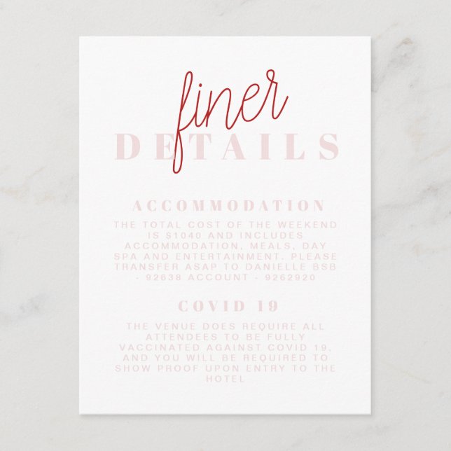 Carte D'accompagnement Bachelorette Party - Brody Details Card (Devant)