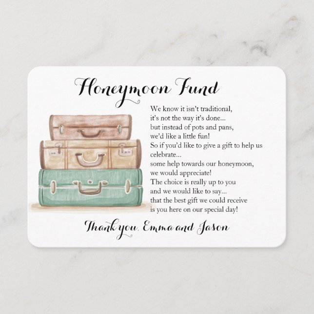 Carte D'accompagnement Bagages Lune de miel demande de fonds mariage inse (Devant)