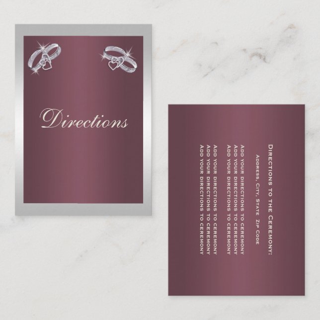 Carte D'accompagnement Bagues argentées scintillantes et mariage burgundy (Devant / Derrière)