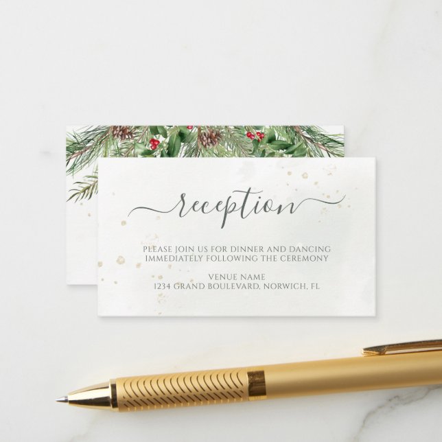 Carte D'accompagnement Baies d'hiver rustiques Pine Cône Mariage de verdu (Devant/Arrière en situation)
