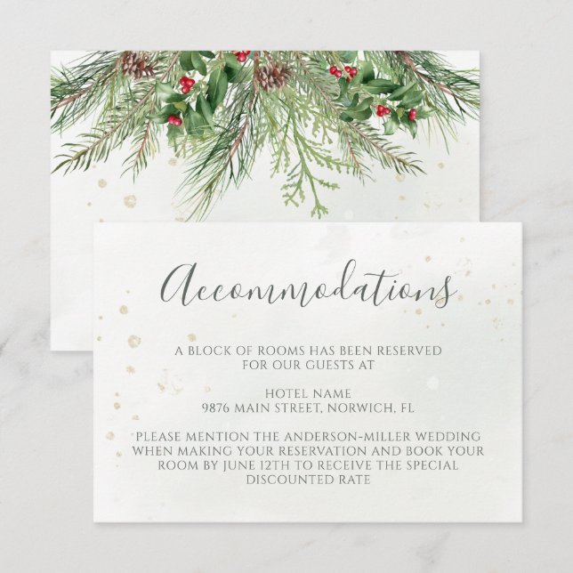 Carte D'accompagnement Baies d'hiver rustiques Pine Cône Mariage de verdu (Devant / Derrière)