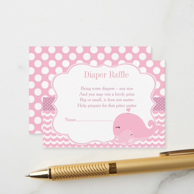 Carte D'accompagnement Baleine mignonne avec Bébé rose Fille Bébé Déchet  (Devant/Arrière en situation)