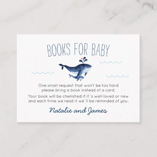 Carte D'accompagnement Baleines sous la mer Livres pour Baby shower Enclo (Devant)