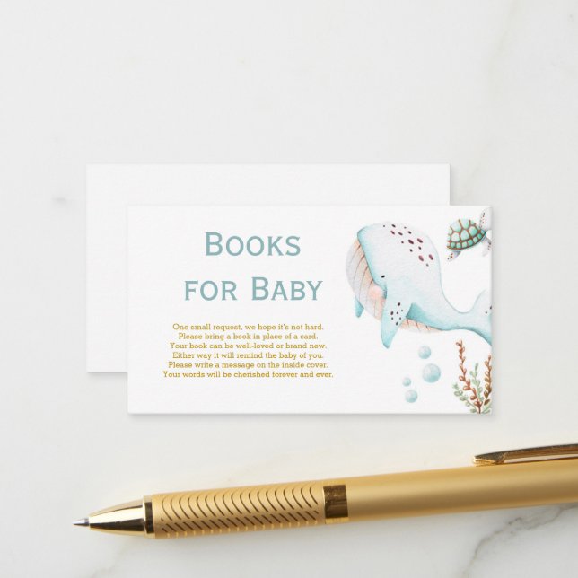 Carte D'accompagnement Baleines sous la mer Livres pour le Baby shower (Devant/Arrière en situation)