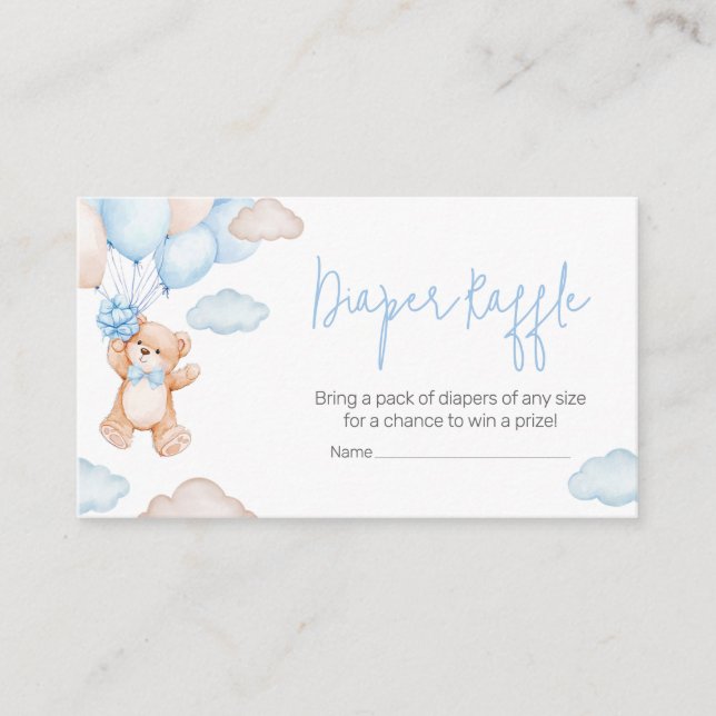 Carte D'accompagnement Ballon Ours Bleu Baby Shower Tombola de Couches (Devant)