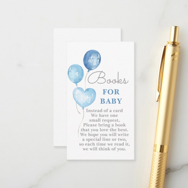 Carte D'accompagnement Ballons bleus Livres pour Baby Boy Card (Devant/Arrière en situation)