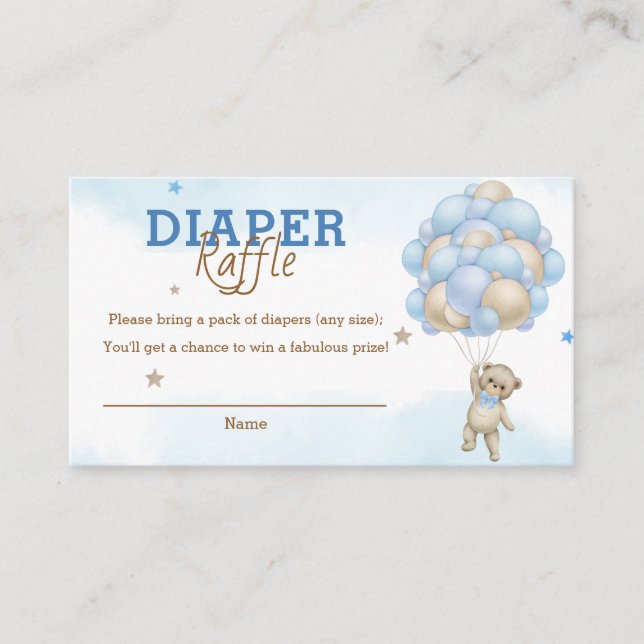 Carte D'accompagnement Ballons Bleus Teddy Bear Baby shower Déchets Raffi (Devant)