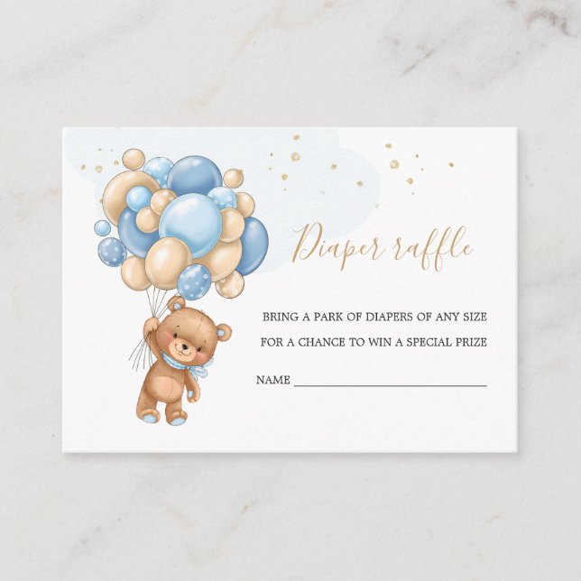 Carte D'accompagnement Ballons Bleus Teddy Bear Raffin de couche (Devant)