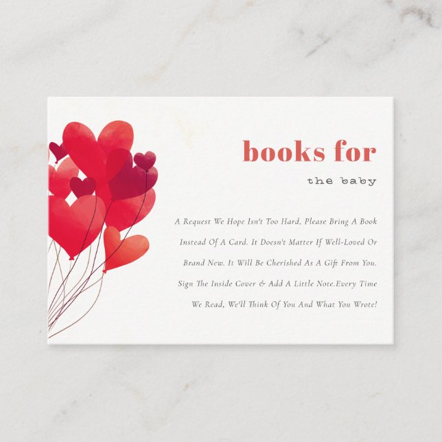 Carte D'accompagnement Ballons Coeur Rouge Cute Livres Pour Baby shower (Devant)