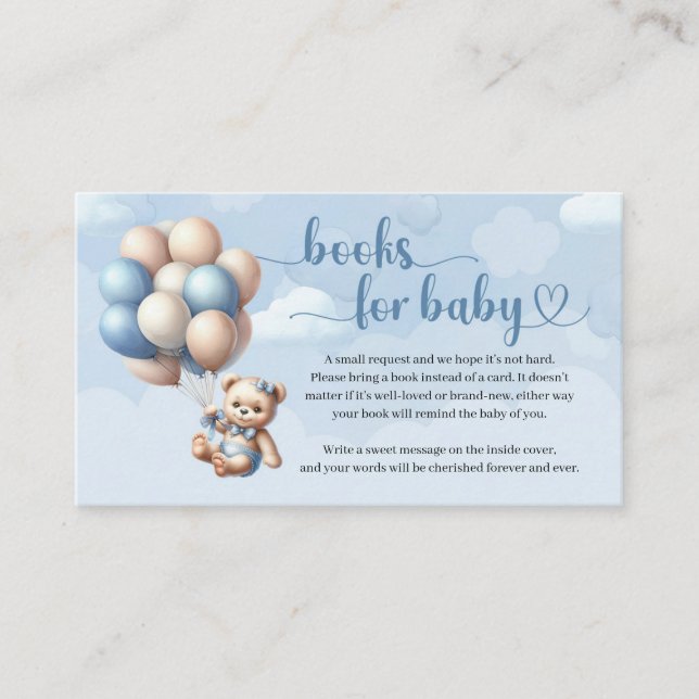 Carte D'accompagnement Ballons d'ours bleu et brun mignons Livres pour bé (Devant)