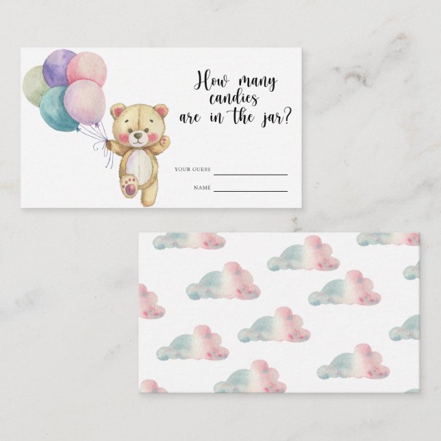Carte D'accompagnement Ballons d'ours en peluche - devinez combien de bon (Devant / Derrière)