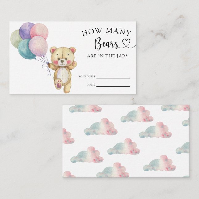 Carte D'accompagnement Ballons d'ours en peluche - devinez combien d'ours (Devant / Derrière)