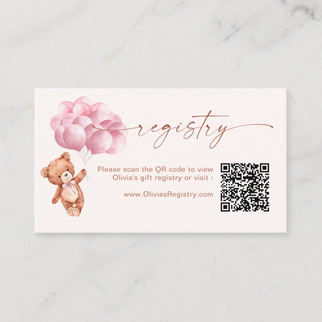Carte D'accompagnement Ballons d'ours en peluche Registre de code QR rose (Devant)
