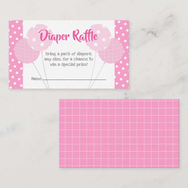 Carte D'accompagnement Ballons roses Bébé Fille Douche Cute Déchets Raffl (Devant / Derrière)
