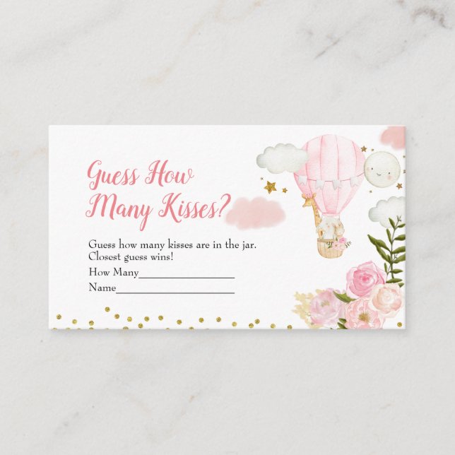 Carte D'accompagnement Balloon Rose Hot Air Devinez Combien De Baisers Je (Devant)