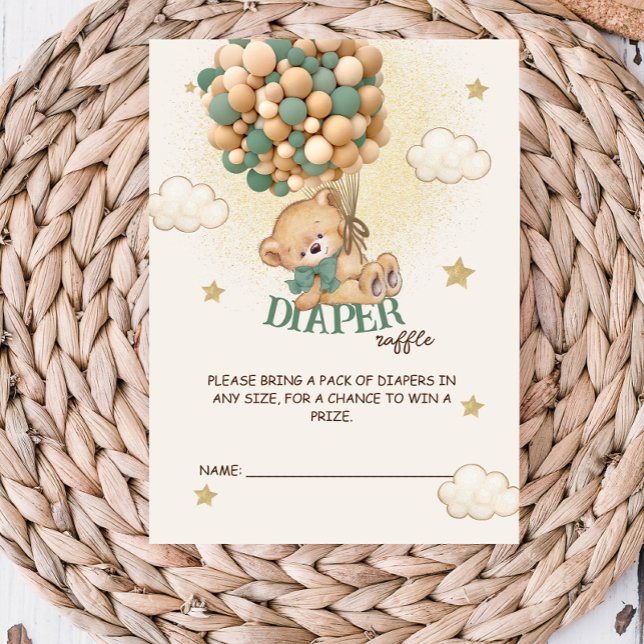 Carte D'accompagnement Balloons Ours Vert Baby shower Déchets Raffin (Créateur téléchargé)