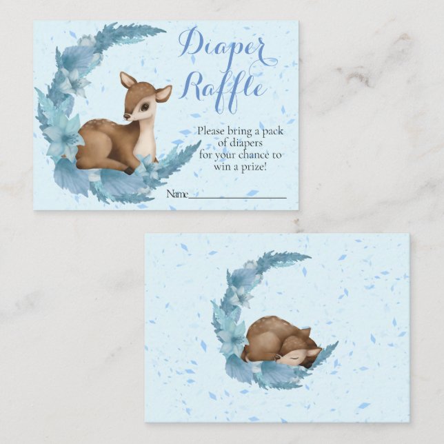 Carte D'accompagnement Bambi bleu Fleurs Dust Baby shower Déchets Raffle (Devant / Derrière)