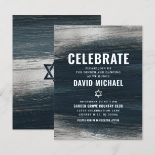 Carte D'accompagnement Bar Mitzvah Moderne Gras Argent Feuille Charbon Gr