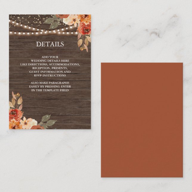 Carte D'accompagnement Barn Wood Terme Floral Terracotta Détails du Maria (Devant / Derrière)