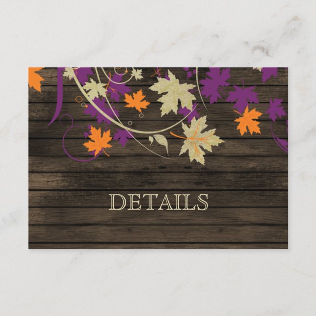 Carte D'accompagnement Barnwood Rustic prum feuilles détails mariages (Devant)