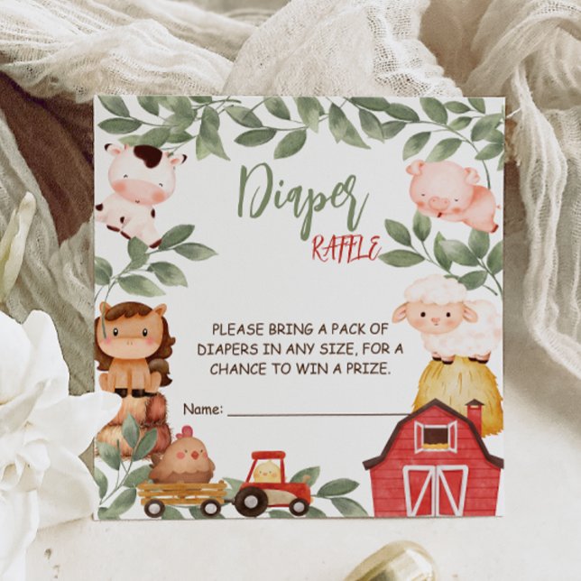 Carte D'accompagnement Barnyard Animaux Aquarelle Boho Diaper tombole (Créateur téléchargé)