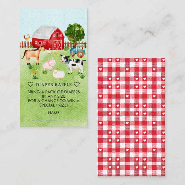 Carte D'accompagnement Barnyard Animaux Baby shower Déchets Raffle Ticket (Devant / Derrière)