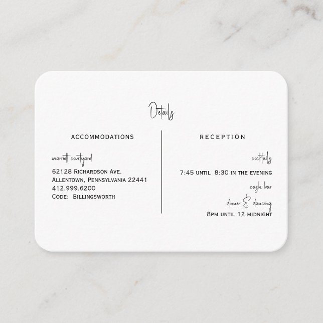 Carte D'accompagnement Barre Arrondi Détail Mariage Blanc Simple (Devant)