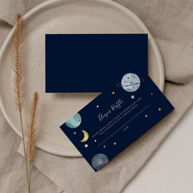Carte D'accompagnement Barre de couches du Baby shower spatial (Outer Space Navy Blue Baby Shower Diaper Raffle Enclosure Card)