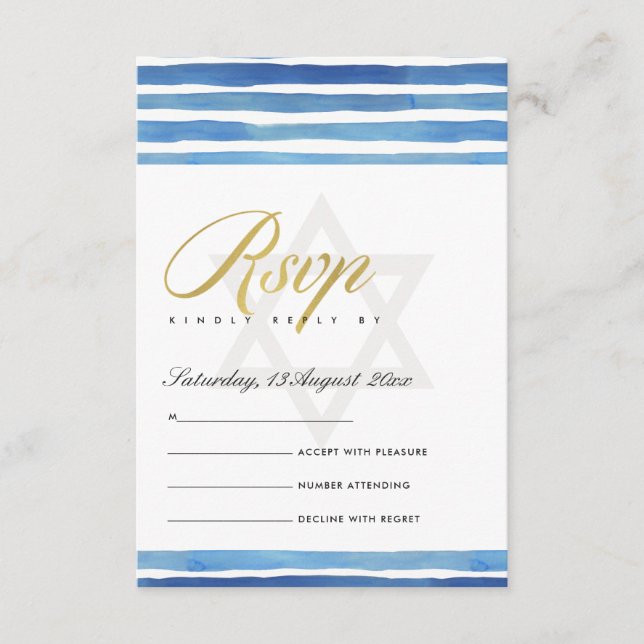 CARTE D'ACCOMPAGNEMENT BARRE D'INDIGO BLEUE STAR BAR BAT MITZVAH RSVP (Devant)