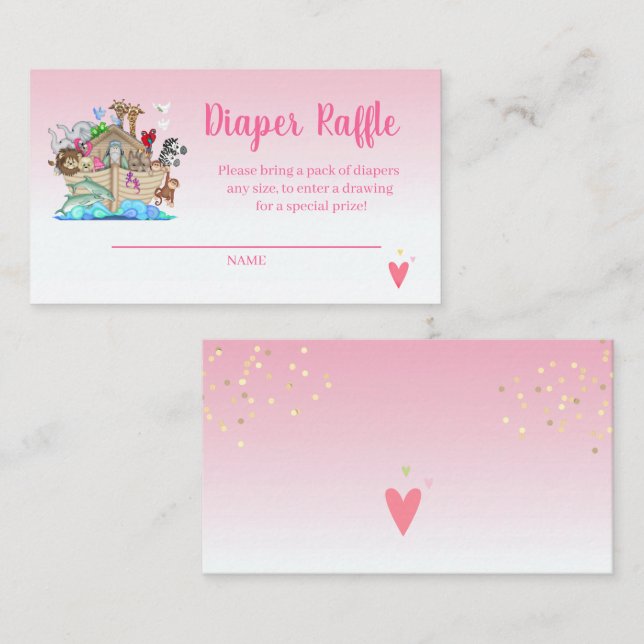Carte D'accompagnement Barre Noah's Ark Rose Girls Diaper Raffle (Devant / Derrière)