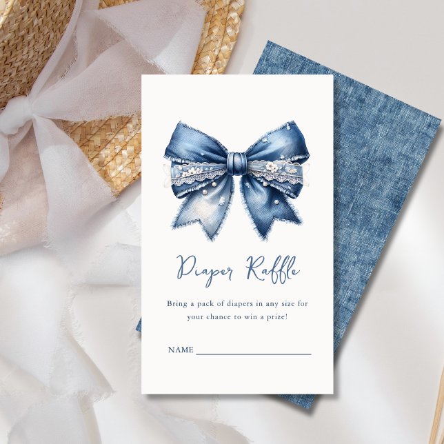 Carte D'accompagnement Barre Raffle Bleu Jean Denim Bow Baby shower (Créateur téléchargé)