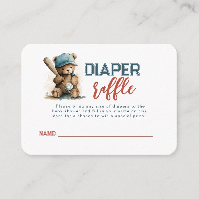 Carte D'accompagnement Baseball Teddy Bear Garçon Baby Showe Diaper Raffl (Devant)