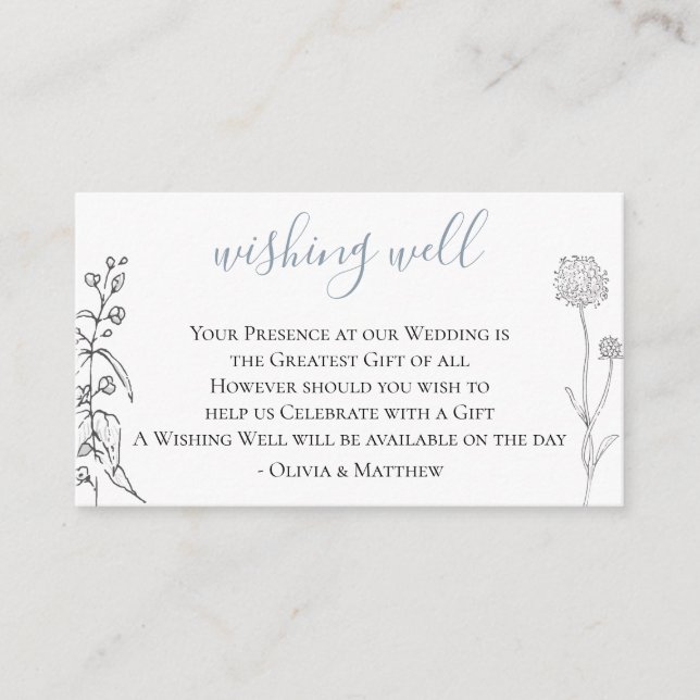 Carte D'accompagnement Bassin de vœux de mariage Prairie Bleu Poussiéreux (Devant)