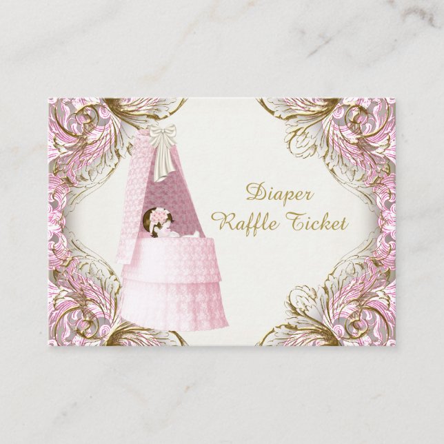 Carte D'accompagnement Bassinet rose et or Bassinet Fillette Raffle (Devant)