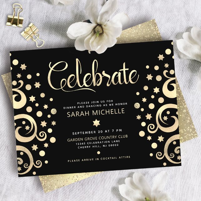 Carte D'accompagnement Bat mitzvah Black Gold Foil Arbre de vie Script (Créateur téléchargé)