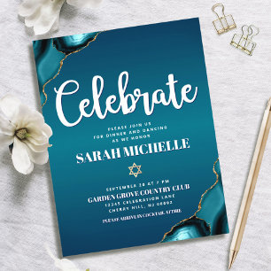 Carte D'accompagnement Bat Mitzvah Or Turquoise Dégradé Agate Écriture Gr