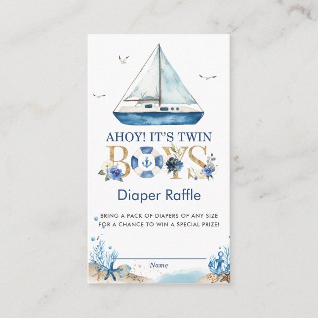 Carte D'accompagnement Bateau nautique Ahoy C'est Twin Boys Diaper Raffle (Devant)