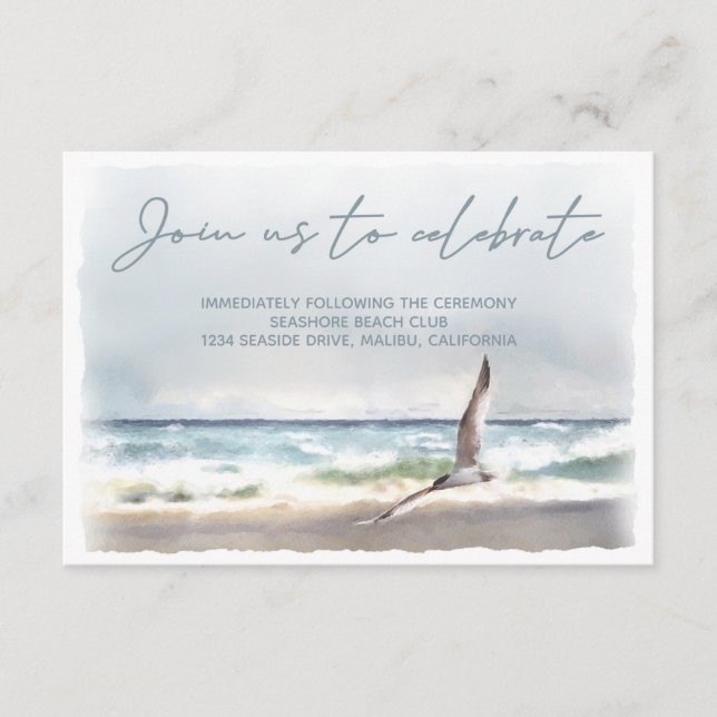 Carte D'accompagnement Beach Sea Bird Aquarelle Réception de mariage (Devant)