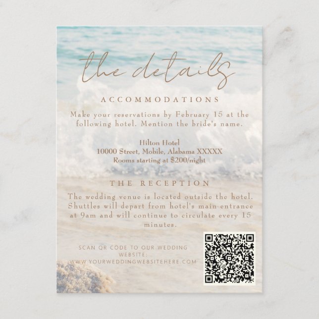 Carte D'accompagnement Beach Seaside/Oceanside Détails sur le Mariage (Devant)