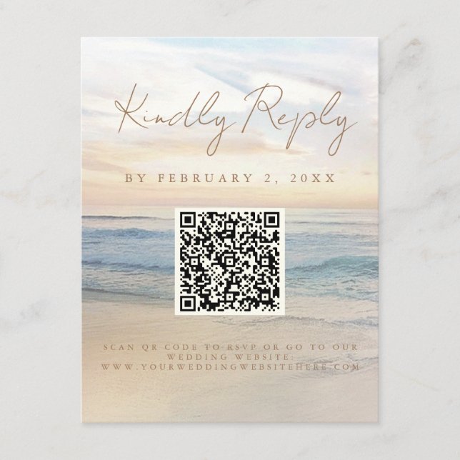 Carte D'accompagnement Beach Sunset Beachfront Mariage Code d'analyse RSV (Devant)