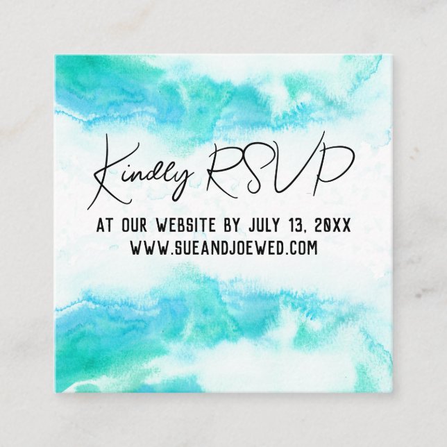 Carte D'accompagnement Beach Wedding Blue Waves Mini Website Enfermer Ca (Devant)