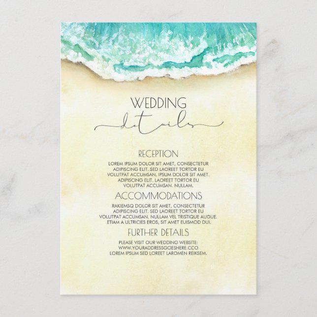 Carte D'accompagnement Beach Wedding Détails Information Invité (Devant)