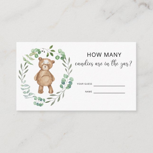 Carte D'accompagnement Bear baby shower devinez combien de bonbons dans l (Devant)