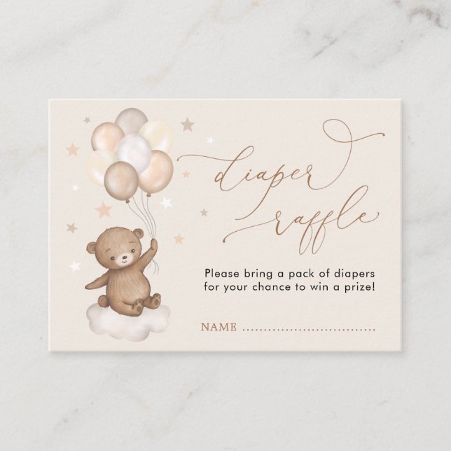 Carte D'accompagnement Bear Balloon Cloud Stars Baby shower Diaper Raffin (Devant)