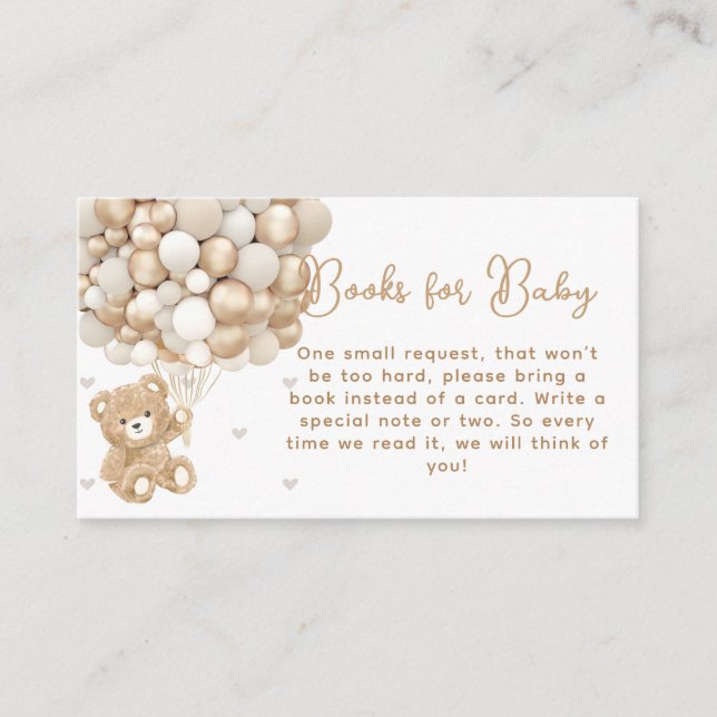 Carte D'accompagnement Bear Balloon & Heart Baby shower Book Demande (Devant)