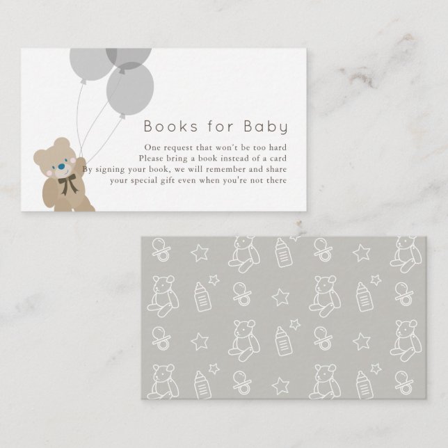 Carte D'accompagnement Bear & Balloons Gris Baby shower Demande de réserv (Devant / Derrière)