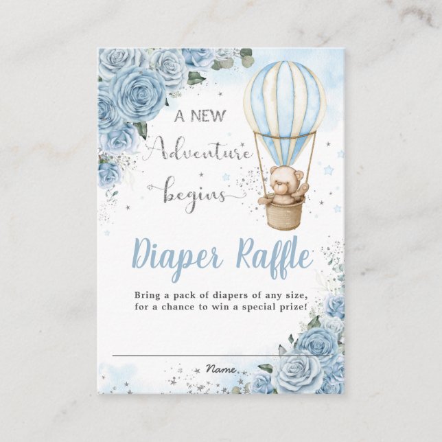Carte D'accompagnement Bear Hot Air Balloon Blue Floral Diaper Raffin (Devant)