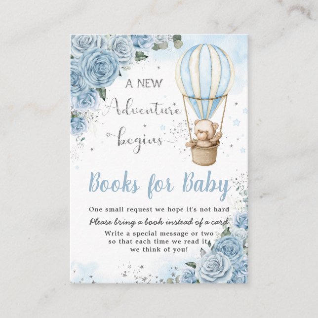 Carte D'accompagnement Bear Hot Air Balloon Blue Floral Livres pour bébé (Devant)