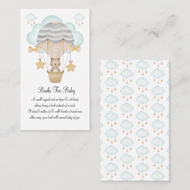 Carte D'accompagnement Bear Hot Air Balloons Livres Bleus Pour Bébé (Devant / Derrière)